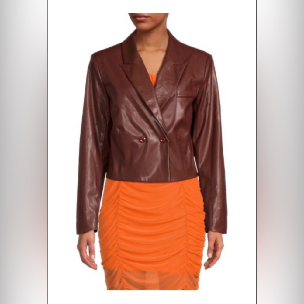 NWT AREA STARS BROWN VEGAN LEATHER BLAZER JACKET SIZE SMALL